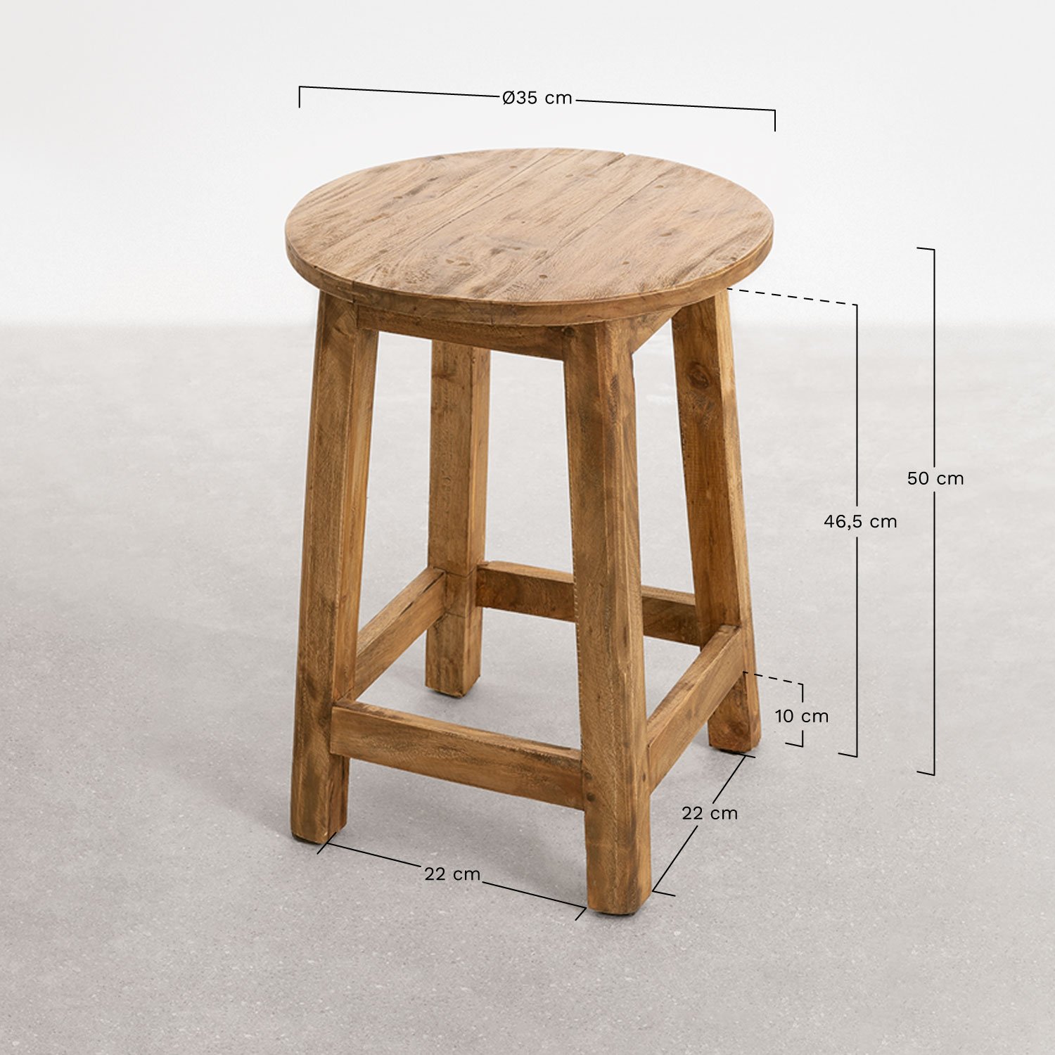 Taburete Bajo en Madera Reciclada Lare   , medidas