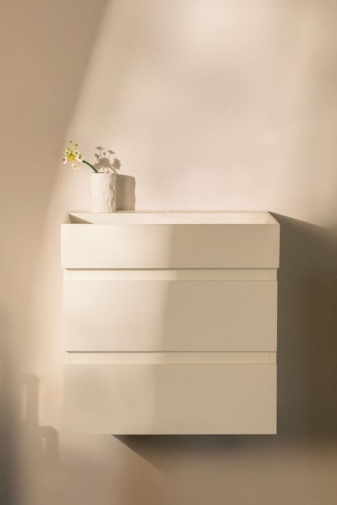 Conjunto de mueble de baño suspendido en madera y chapa de fresno con lavabo integrado Ona - Blanco