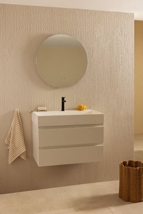 Conjunto de mueble de baño suspendido en madera y chapa de fresno con lavabo integrado Ona - Blanco
