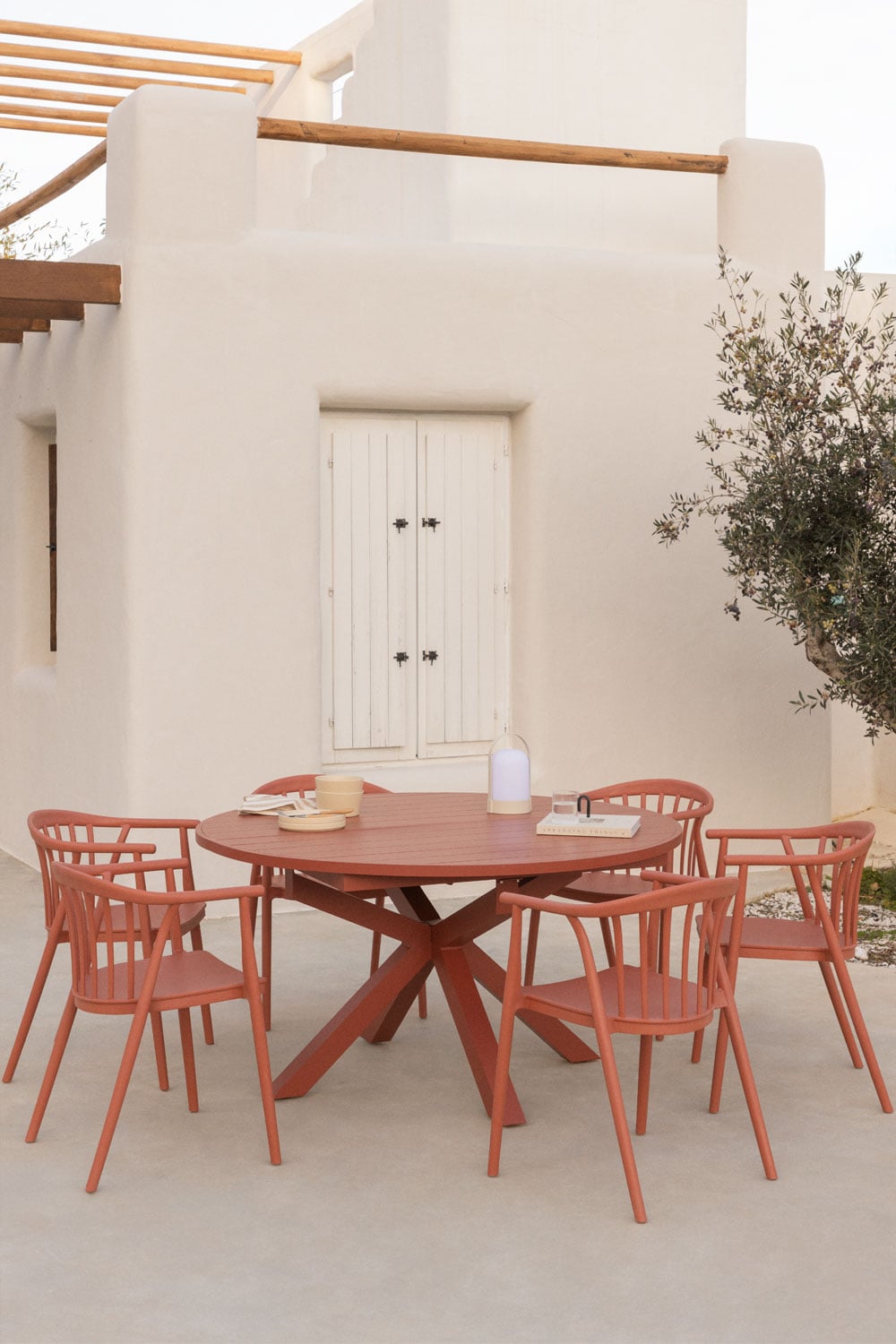 Set de mesa de jardín extensible de aluminio y 6 sillas terracota