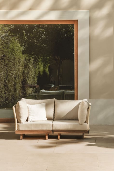 Sofá modular de jardín de 2 piezas con 2 sillones esquineros en madera de acacia Dailin