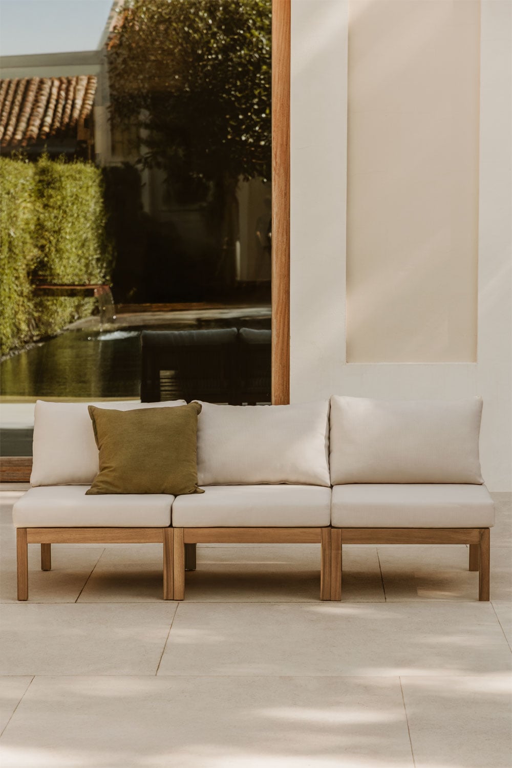 Sofá modular de jardín de 3 piezas en madera de acacia Branson