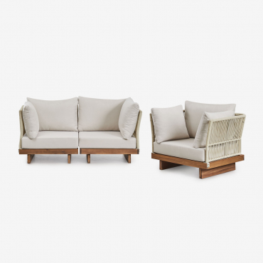 Conjunto De Salón Con Sofá Modular De 2 Piezas Con 2 Sillones Esquineros Y Sillón En Madera De Acacia Dailin Marrón Acacia - Sklum