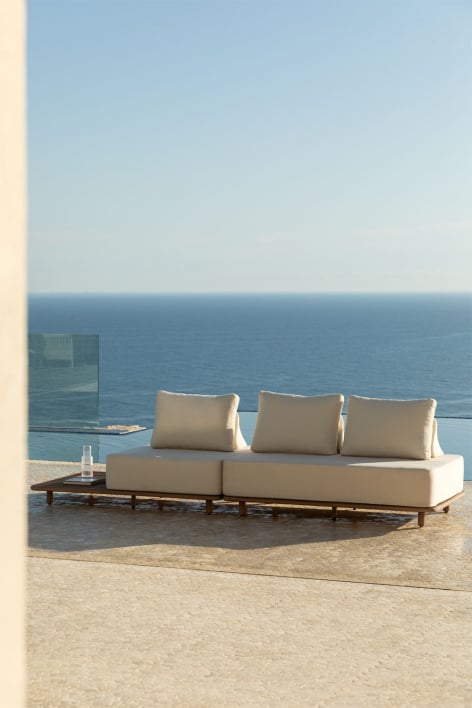 Sofá modular chaise longue de 2 piezas para jardín con mesa auxiliar en acacia Portet - Marrón Acacia Claro