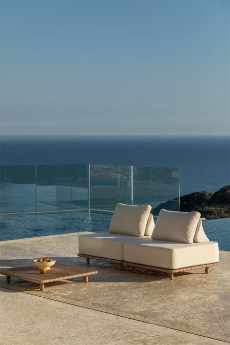 Conjunto de jardín con sofá modular de 2 piezas y mesa de centro 95x95 cm en acacia Portet