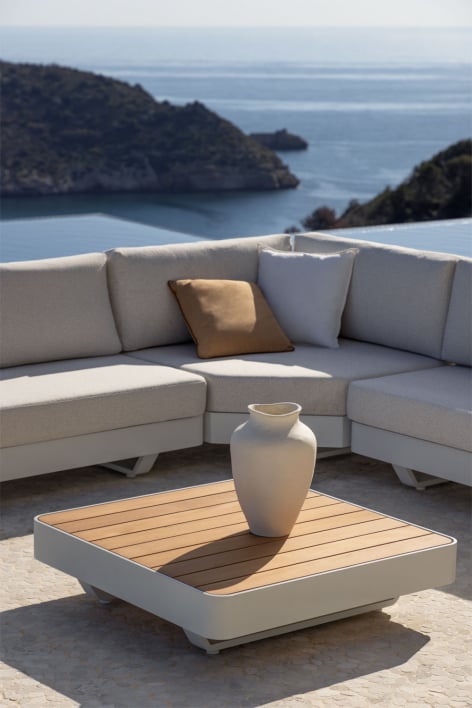 Mesa de centro para jardín cuadrada 90x90 cm en aluminio y madera de teca Yarilo