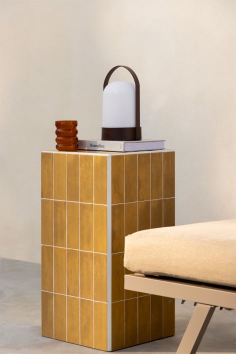 Mesa auxiliar para jardín cuadrada 30x30 cm en cemento y azulejos Bongani