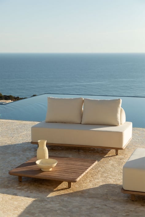 Conjunto de jardín con sofá de 2 plazas y mesa de centro cuadrada 95x95 cm en acacia Portet