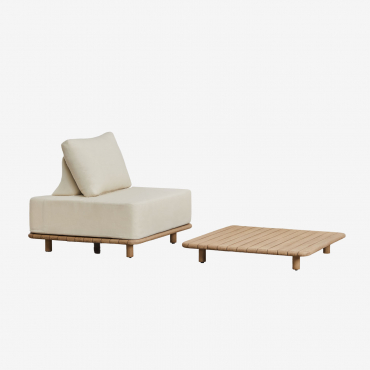 Conjunto De Salón Con Sillón Y Mesa De Centro Cuadrada 95x95 Cm En Acacia Portet Marrón Acacia Claro - Sklum
