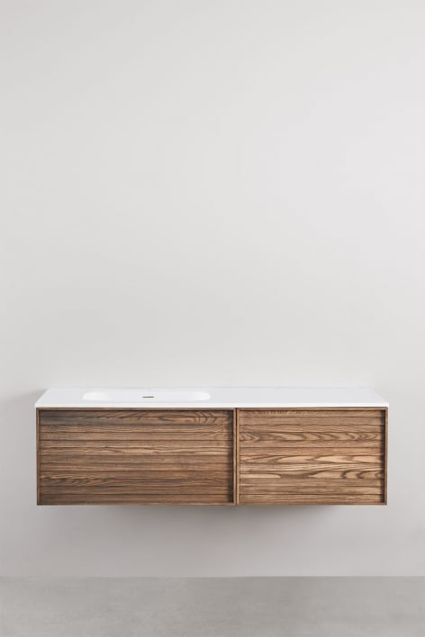 Conjunto de mueble de baño suspendido en madera con lavabo integrado Solea