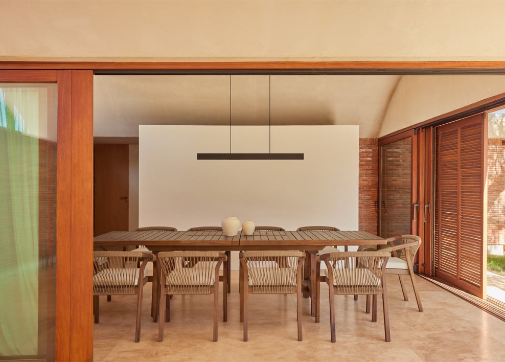 Mesa de comedor rectangular 200-260-320x100 cm extensible en madera de acacia Dubai - Marrón Acacia Oscuro