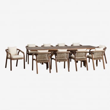 Set De Mesa Extensible Rectangular 200-260-320x100 Cm Y 10 Sillas De Jardín Con Reposabrazos En Madera De Acacia Dubai Blanco Gardenia - Sklum
