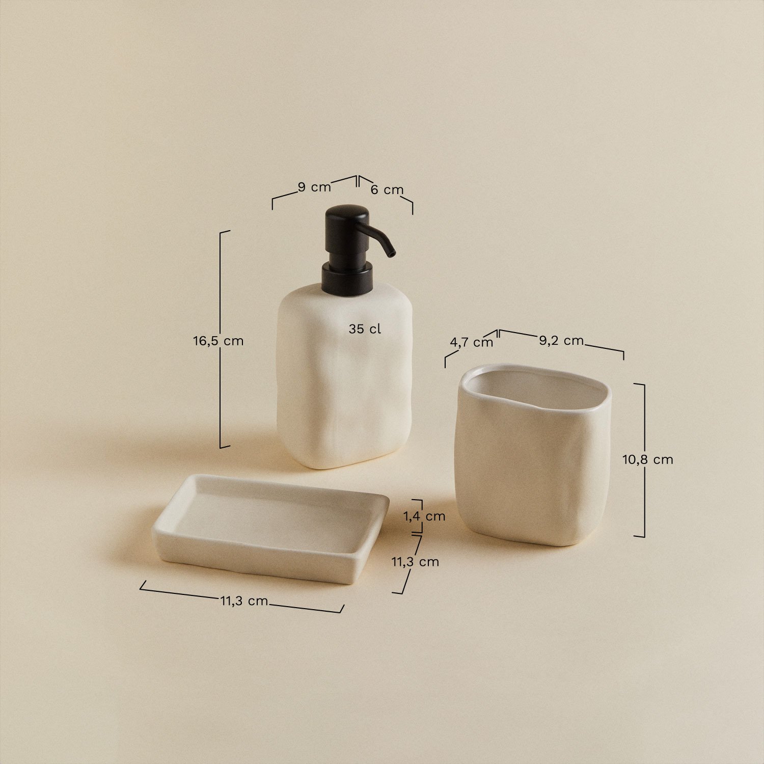 Set de Baño en Gres Ganela , medidas