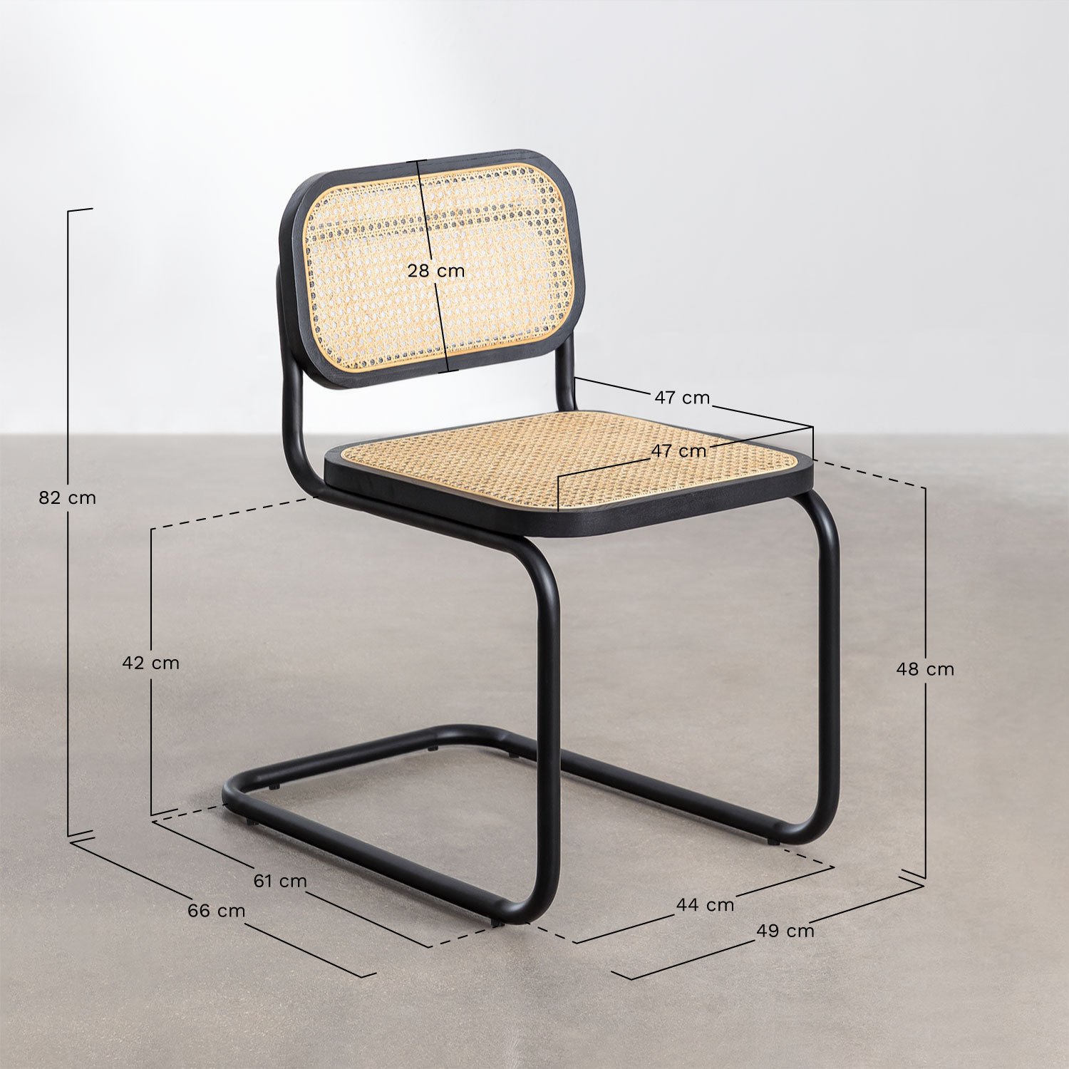 Pack de 4 sillas de comedor en ratán Tento Black , medidas