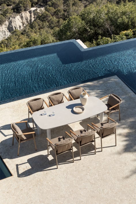 Mesa de jardín rectangular 220-280x100 cm extensible en cerámica y aluminio Zinti