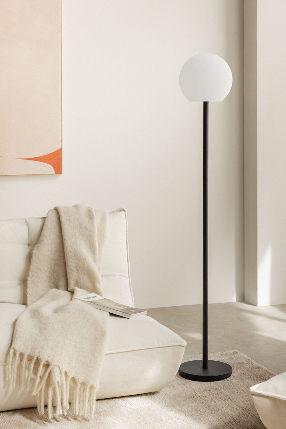 Lámpara de Pie Kiemery LED Inalámbrica Negra con Pantalla Esférica