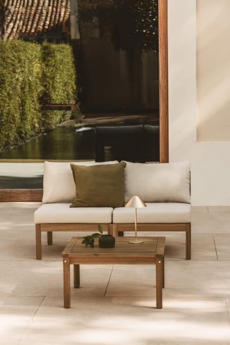 Conjunto de jardín con sofá modular de 2 piezas y mesa de centro en madera de acacia Branson