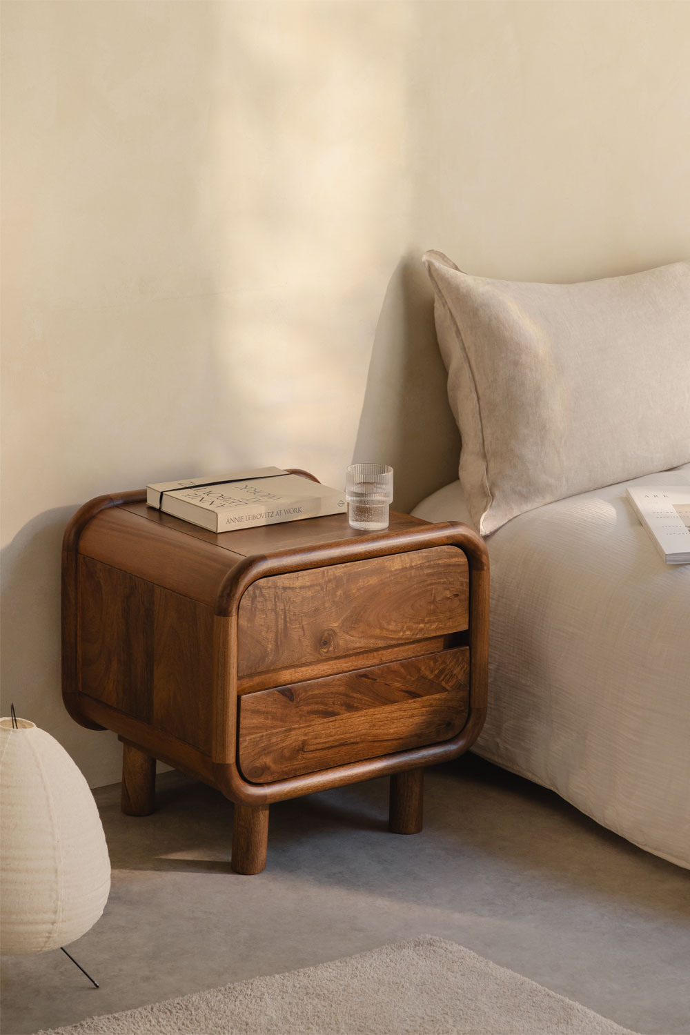 mesita noche madera diseño retro, mesita noche vintage madera