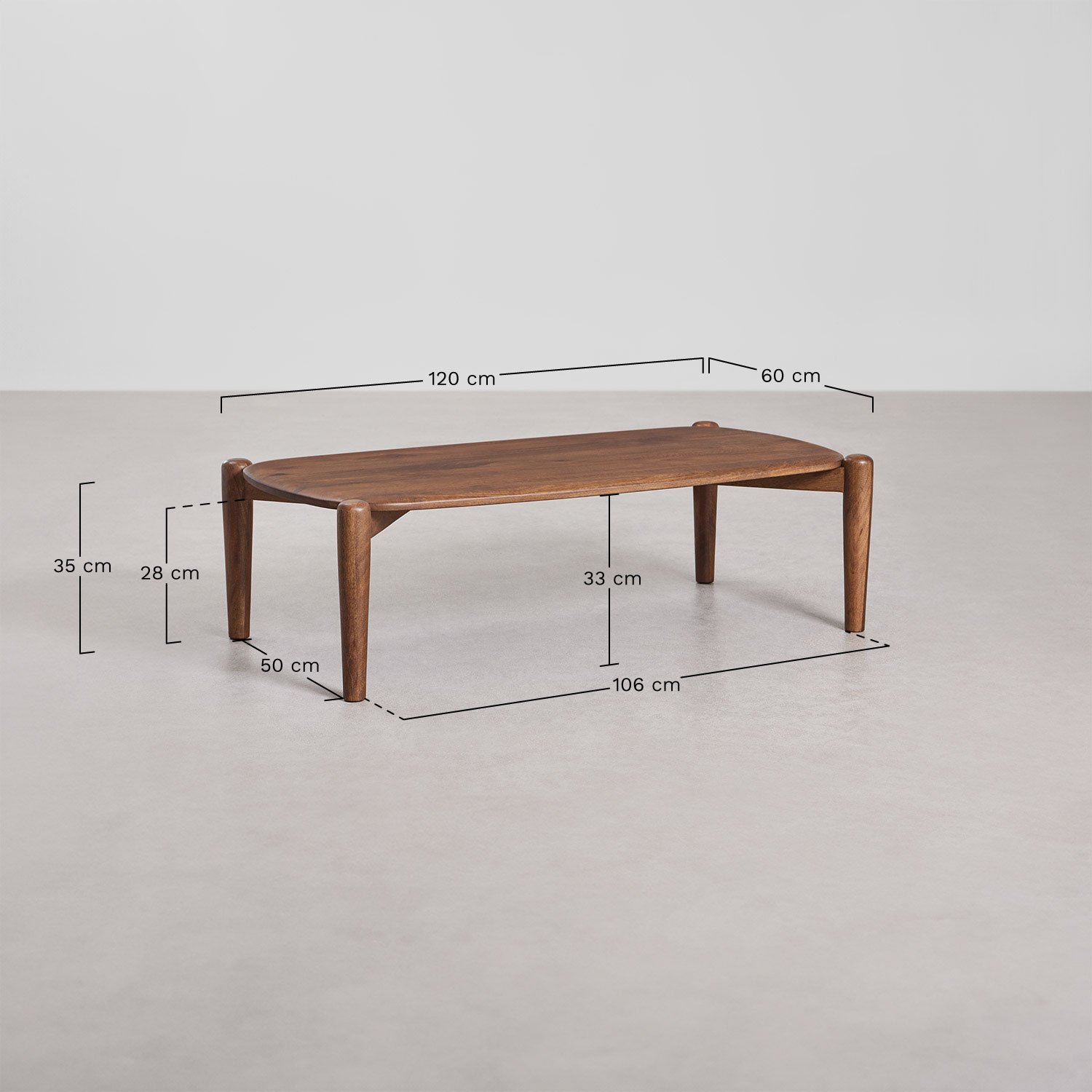 Mesa de centro rectangular 120X60 cm en madera de mango Gina  , medidas