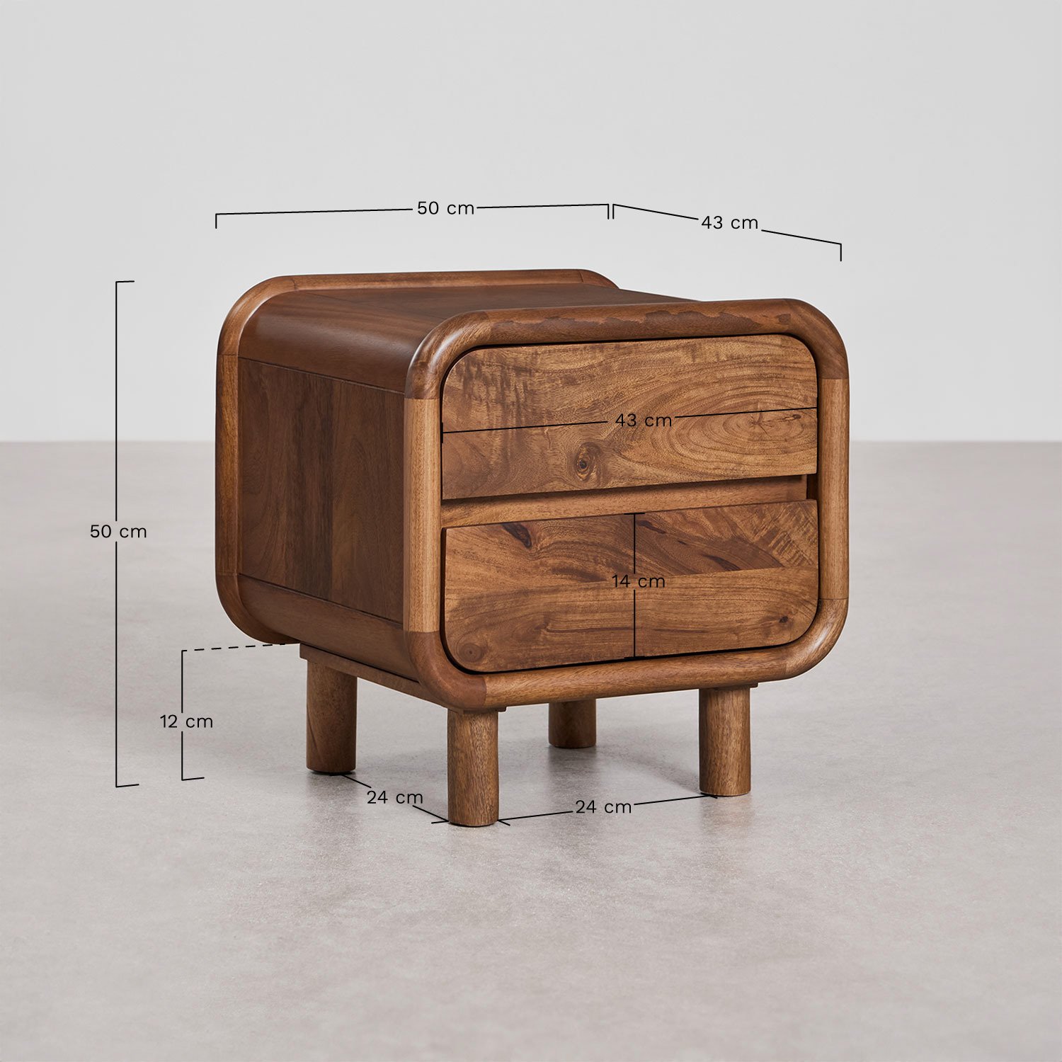 Pack de 2 mesitas de noche 50x43 cm en madera de mango Gina, medidas