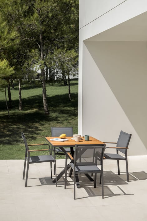 Mesa de jardín cuadrada 90x90 cm en madera de eucalipto y aluminio Archer - Gris Grafito