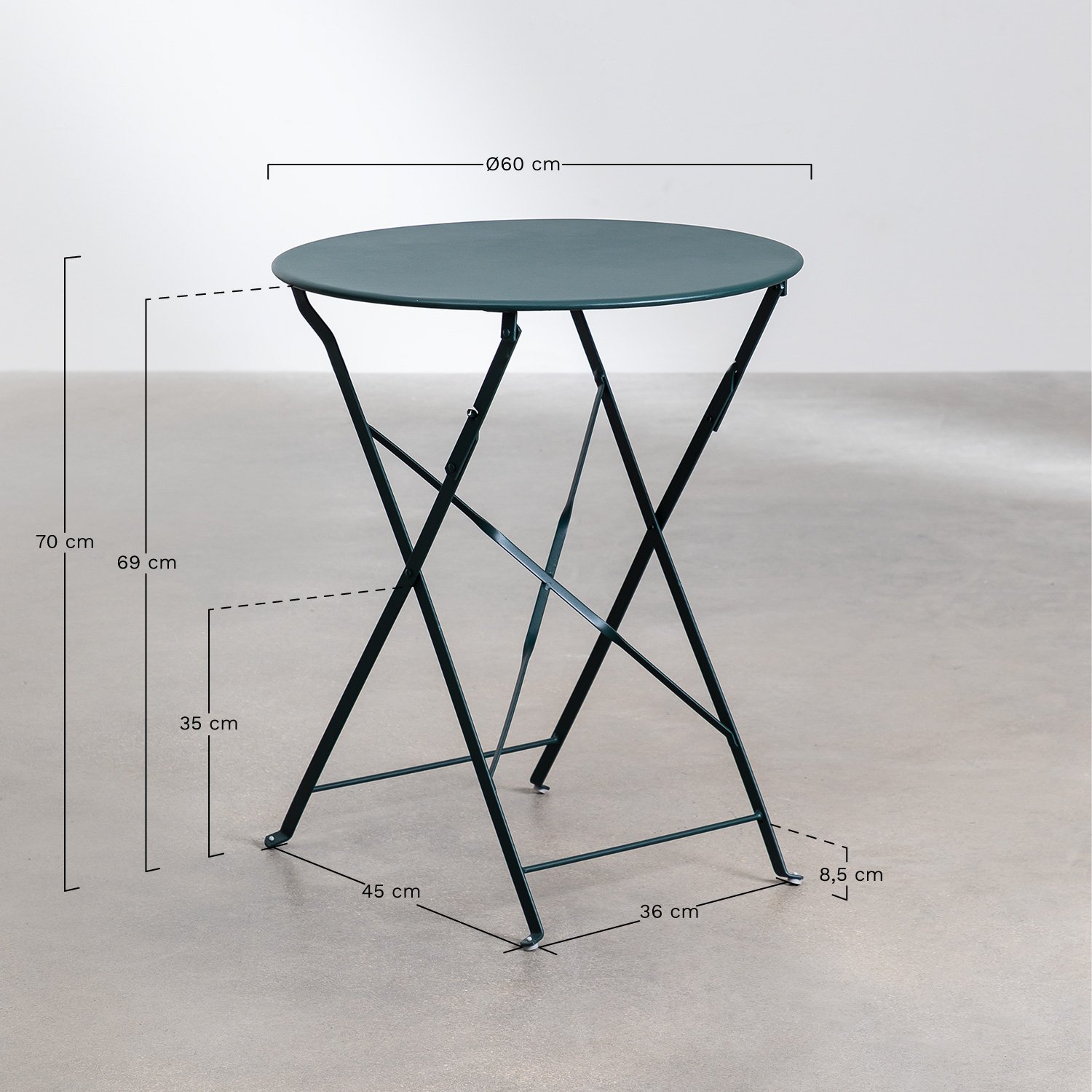 Mesa de jardín redonda Ø60 cm plegable en acero Sergey      , medidas