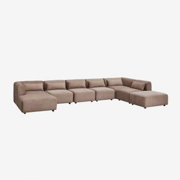 Sofá Modular Chaise Longue Izquierdo De 6 Piezas Con Puff Fogler Pana Marrón Camel - Sklum