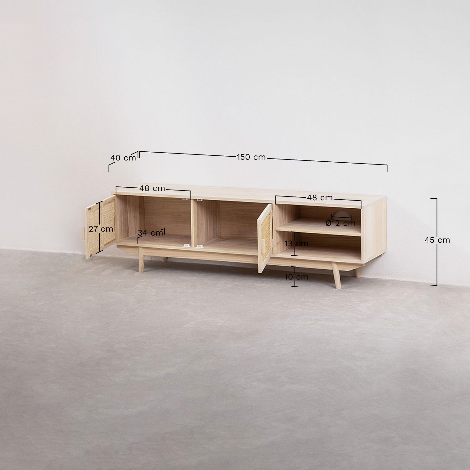 Mueble TV 150x40 cm en madera Ralik           , medidas