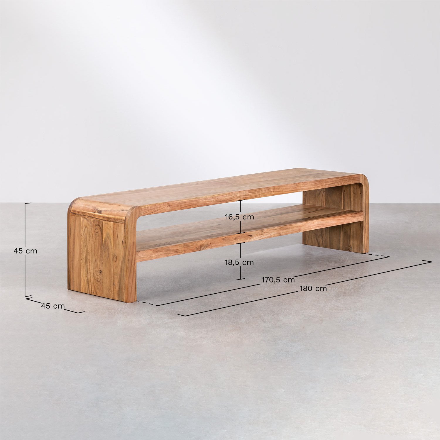 Mueble TV 180x45 cm en madera de acacia Vacry              , medidas