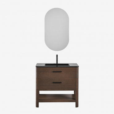 Conjunto De Mueble De Baño En Madera Con Lavabo Integrado Misene Madera Oscura & Ovalado Con Almacenaje Negro 50x90 Cm Oricsa & - Sklum