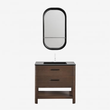 Conjunto De Mueble De Baño En Madera Con Lavabo Integrado Misene Madera Oscura & Ovalado Con Balda Negro 50x90 Cm Warien & Blanco - Sklum