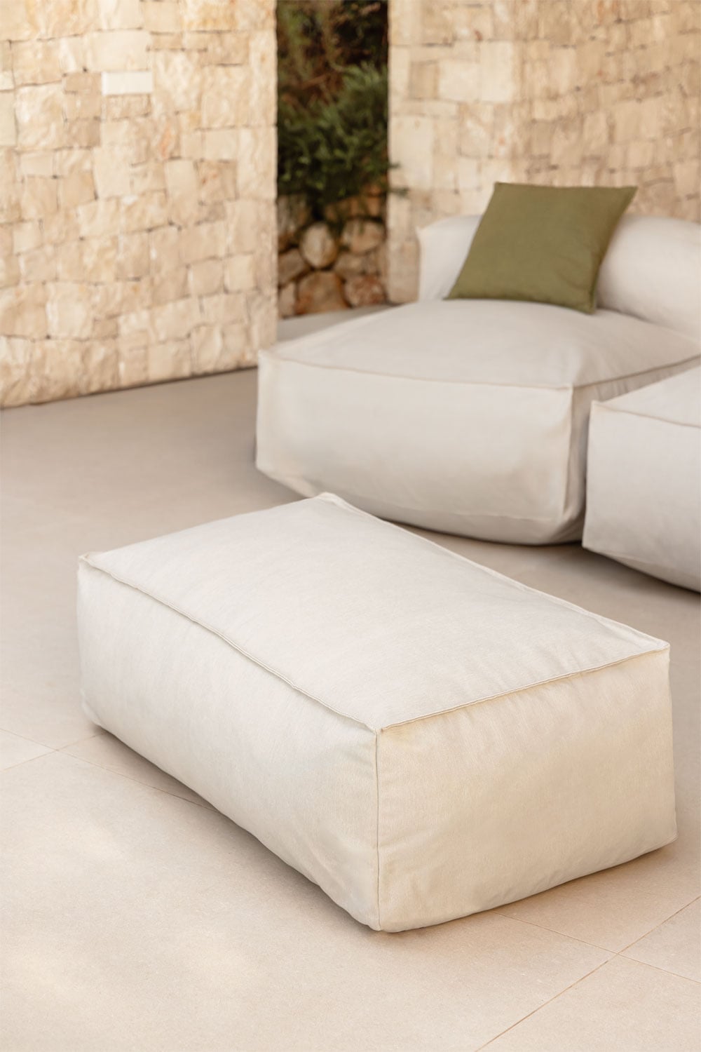 Puff de jardín rectangular en tela beige 110x65 cm Dojans