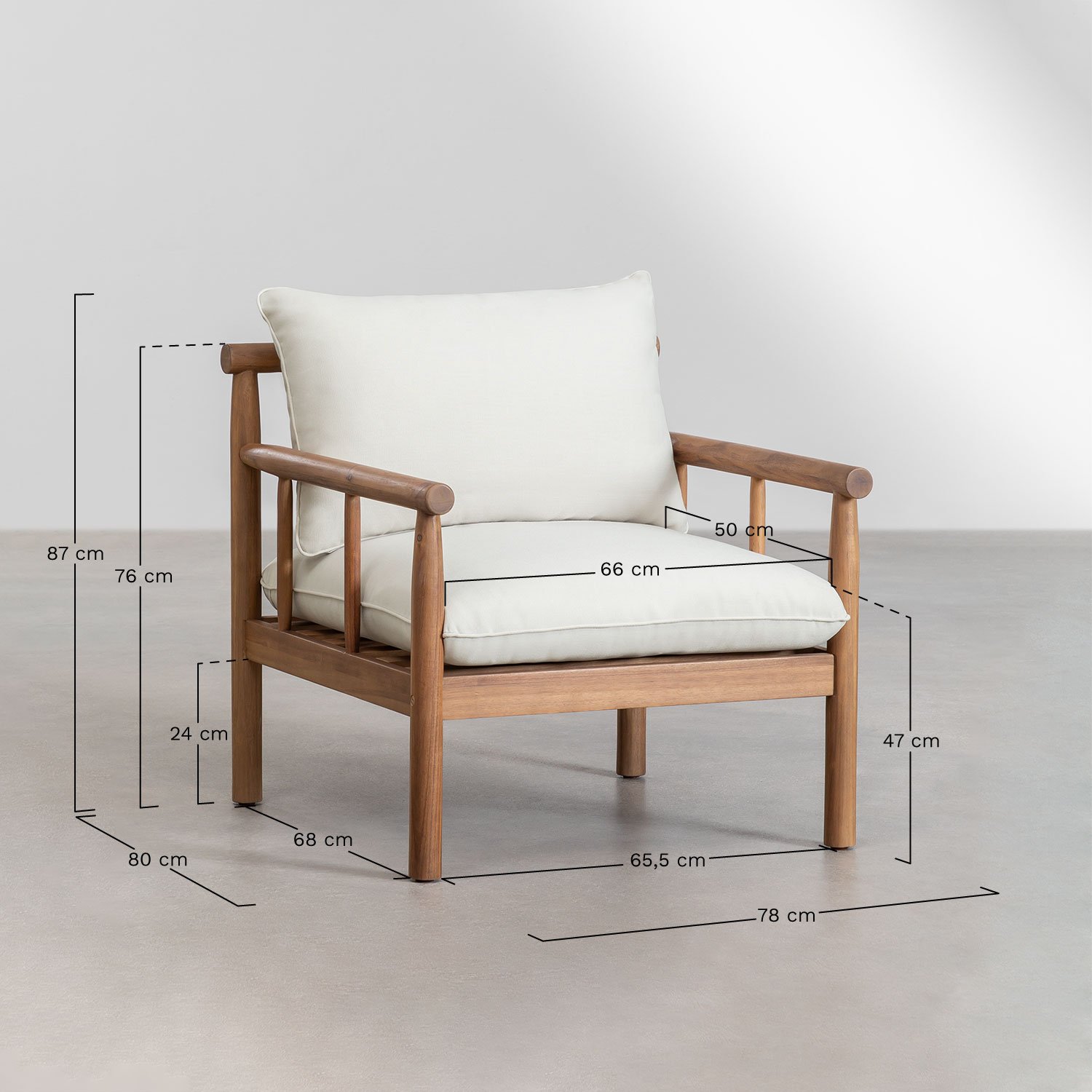 Conjunto de jardín con sofá de 3 plazas y sillón en madera de acacia Melvin  , medidas