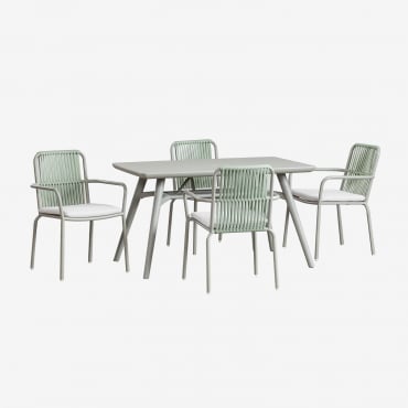 Set De Mesa Rectangular 135x80 Cm Scand Y 4 Sillas De Jardín Apilables En Aluminio Alberta Verde Caqui - Sklum