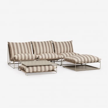 Conjunto De Jardín Con Sofá Modular De 3 Piezas, Mesa Auxiliar Y Puff Convertibles Amaro Beige Tapioca - Marrón Moka - Sklum