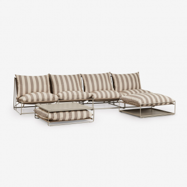 Conjunto De Jardín Con Sofá Modular De 4 Piezas, Mesa Auxiliar Y Puff Convertibles Amaro Beige Tapioca - Marrón Moka - Sklum