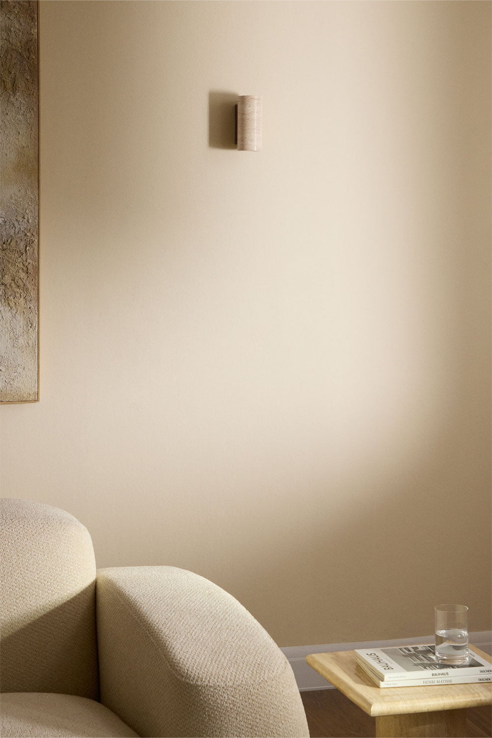 Aplique de pared cilíndrico de piedra beige