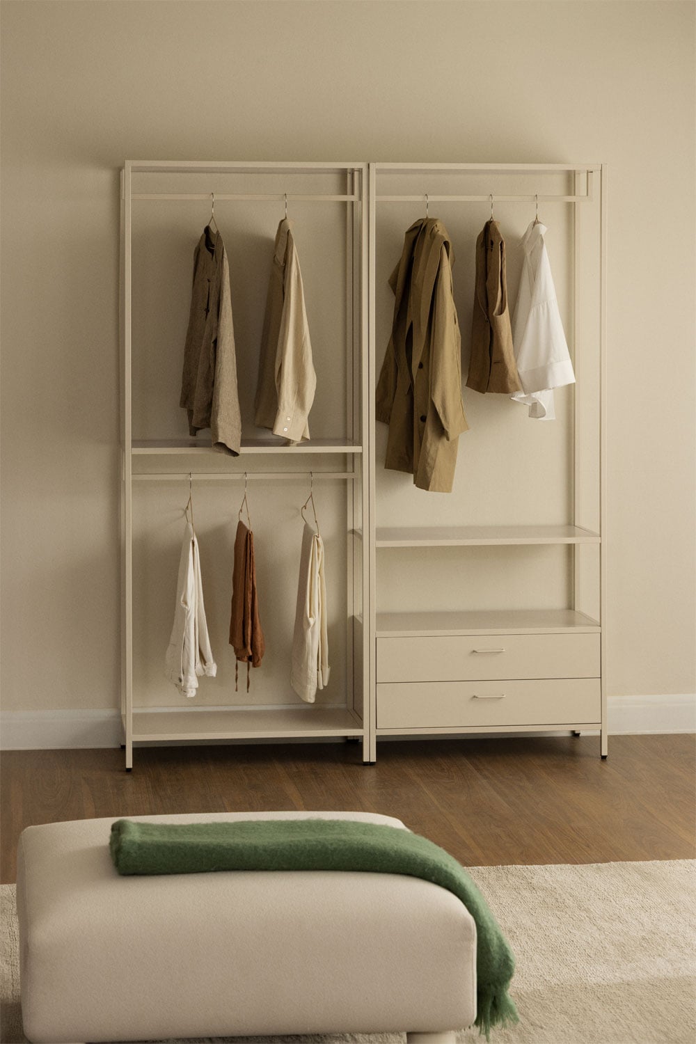 Armario abierto modular beige con cajones
