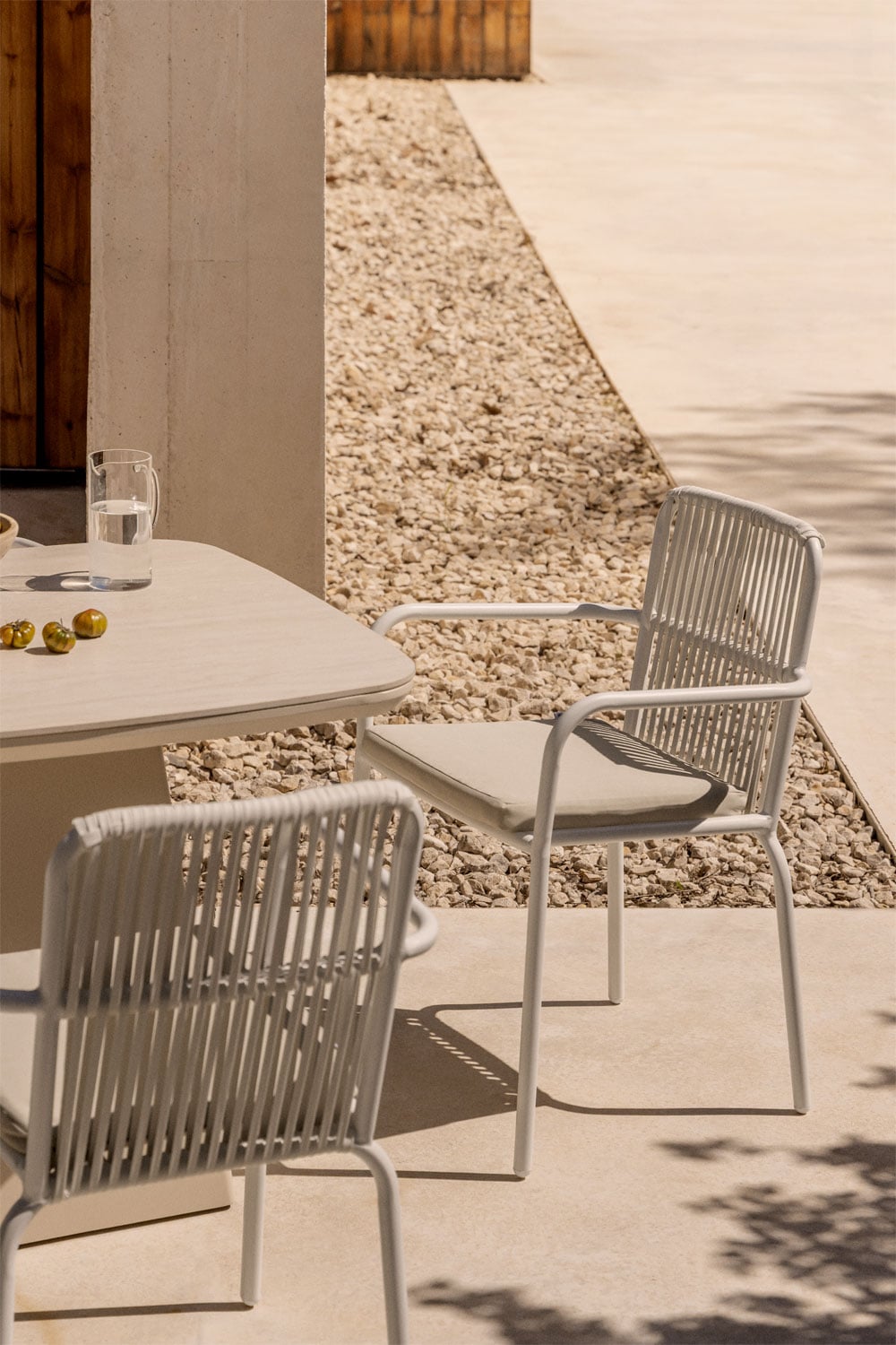 Silla de Exterior con Brazos y Cuerda Blanca