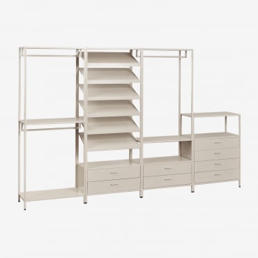 Armario Modular Abierto De 4 Piezas Con Cajonera En Acero Janine Beige Tapioca - Sklum