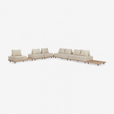 Conjunto De Jardín Con Sofá Modular Rinconera De 5 Piezas Con Mesa Auxiliar Y Mesa Auxiliar 95x95 Cm En Acacia Portet Blanco Gardenia - Sklum