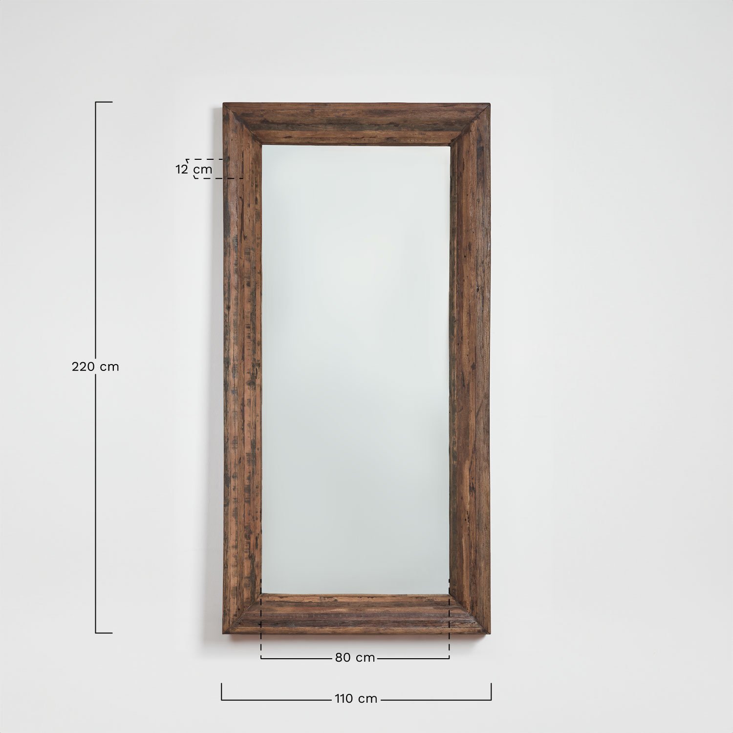 Espejo de pared rectangular en madera reciclada Juvira, medidas