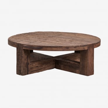 Mesa De Centro Redonda Ø120 Cm En Madera Reciclada Juvira Ø120 Cm - Sklum