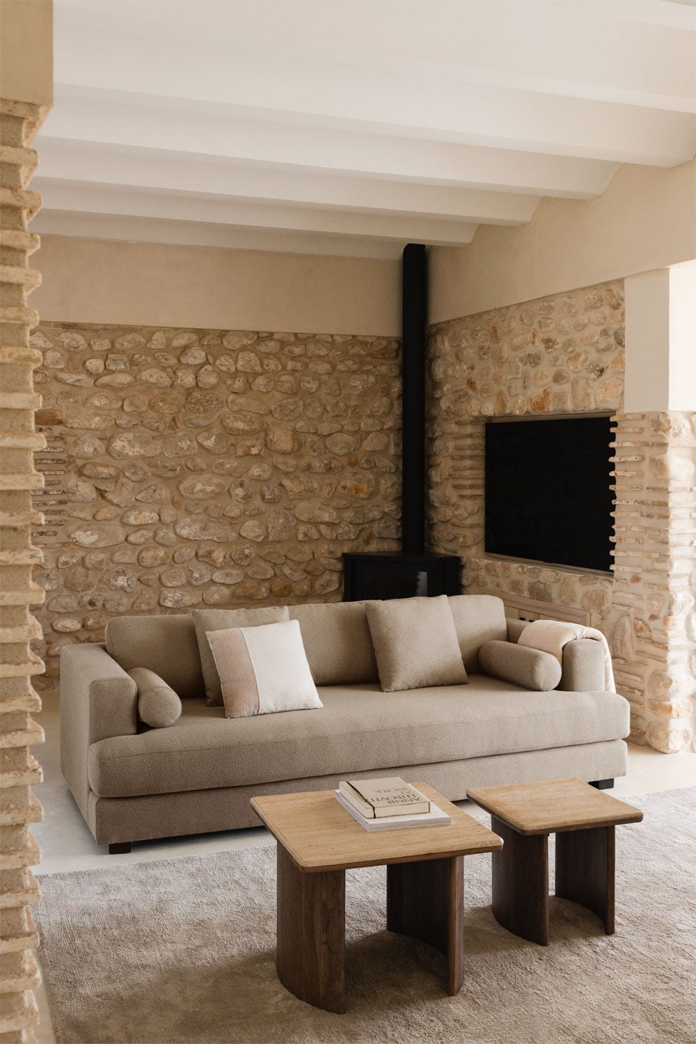 Sofá modular de lino color beige