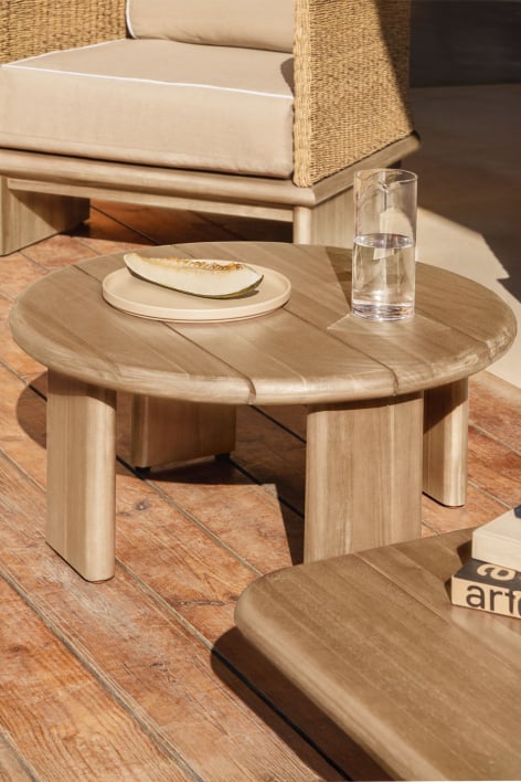 Mesa auxiliar para jardín redonda Ø70 cm en madera de acacia Famara - Marrón Acacia Claro