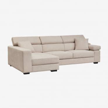Sofá Chaise Longue Izquierdo De 3 Plazas Con Reposacabezas Regulable Y Asientos Deslizantes Aramis Tela Beige - Sklum