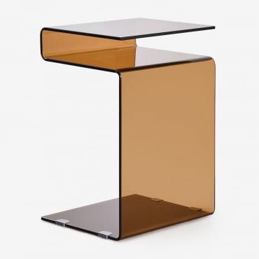 Mesa Auxiliar Rectangular 40x35 Cm En Cristal Templado Diora Marrón - Sklum