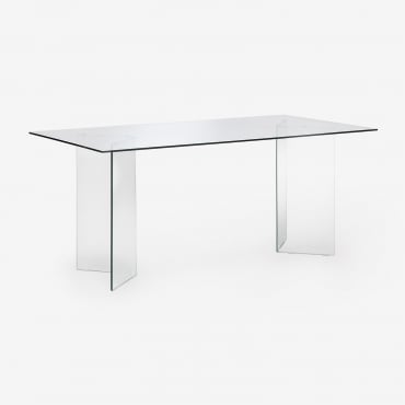 Mesa De Comedor Rectangular 180x90 Cm En Cristal Templado Purio Transparente - Sklum