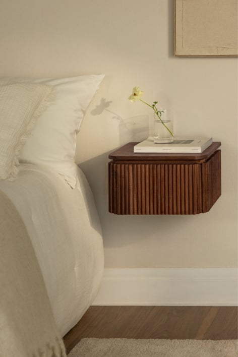 Mesita de noche flotante rectangular 35x30 cm en madera de acacia Biljandi