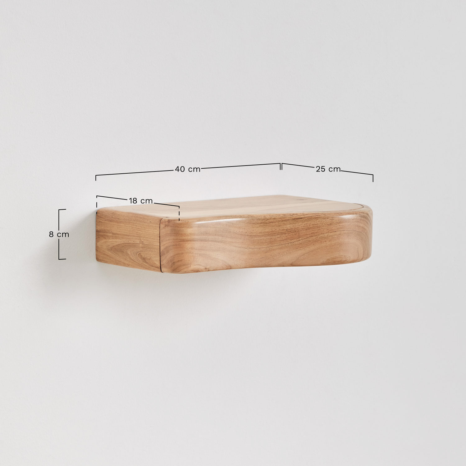 Estante de pared con almacenaje en madera de acacia Nireimi, medidas